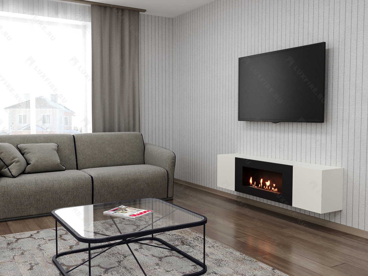 Тумба универсальная Lux Fire "Байкал Н" 1600, ножки, белый, с биокамином 900 по цене 68 413 руб.